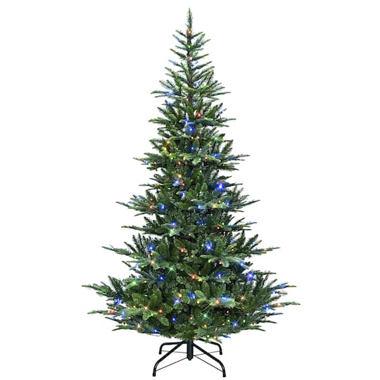Puleo International 7.5Ft Pre-Lit Mountain Fir Artificial Christmas Tree, Warm White & Multicolor lights in Green | 7.5 ft | Michaels®